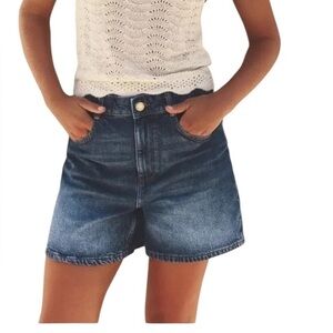Zara High-waisted Mom Dark Blue Denim Shorts